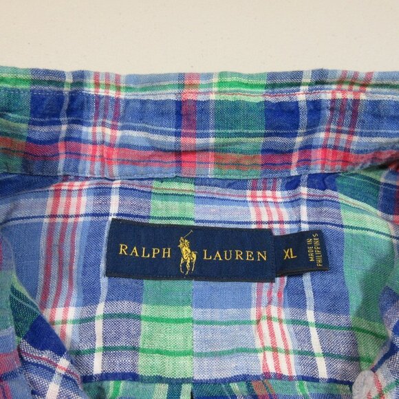 Ralph Lauren mens colorful plaid 100% linen button front shirt XL EUC - Picture 3 of 5